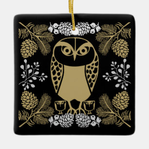 Nature Owl Folk Art Keramikornament