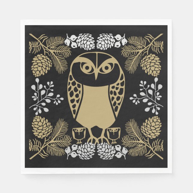 Nature Owl Folk Art Serviette (Vorderseite)