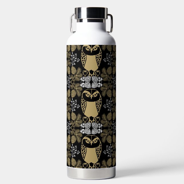 Nature Owl Folk Art Trinkflasche (Vorderseite)