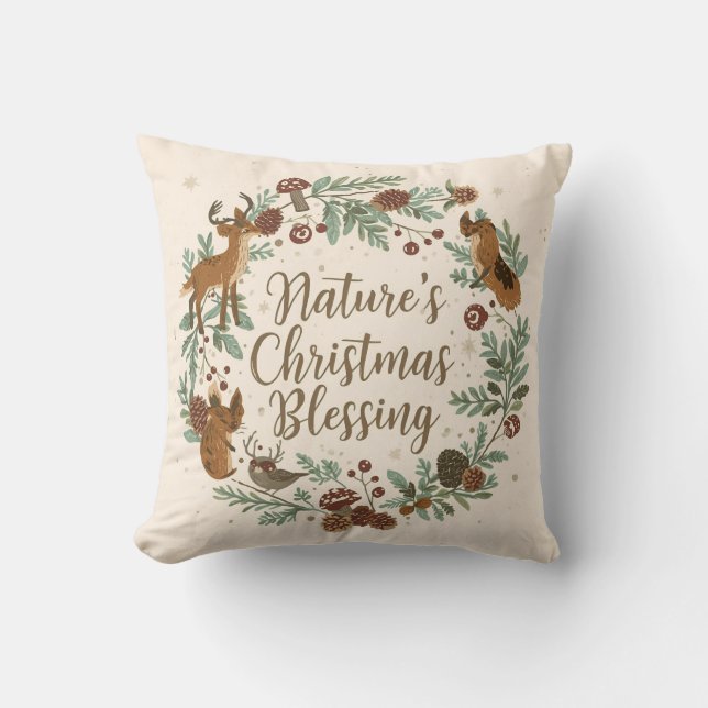Nature’s Christmas Blessing – Rustic Botanical Kissen (Vorderseite)