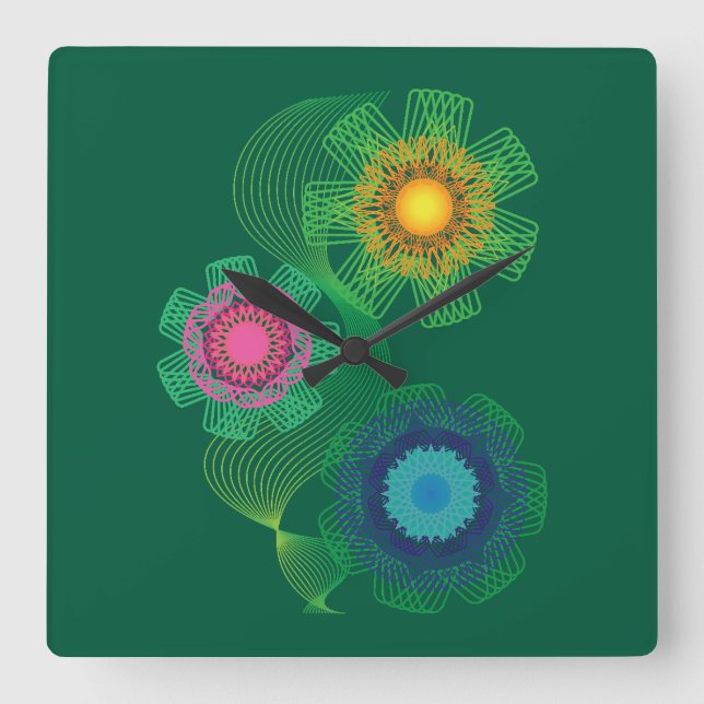 Nature Shapes and Lines Patterns  Quadratische Wanduhr (Vorderseite)