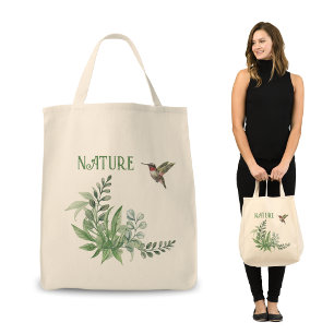 Nature Simple Blätter and Humming Bird Tragetasche