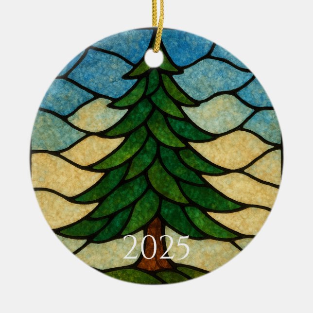 Nature Stained Glass Pine Tree | Christmas Tree Keramik Ornament (Vorne)