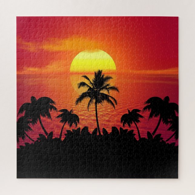 Nature Sunset Palm Trees Illustration (Vertikal)