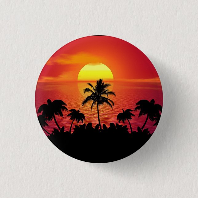 Nature Sunset Palm Trees Illustration Button (Vorderseite)