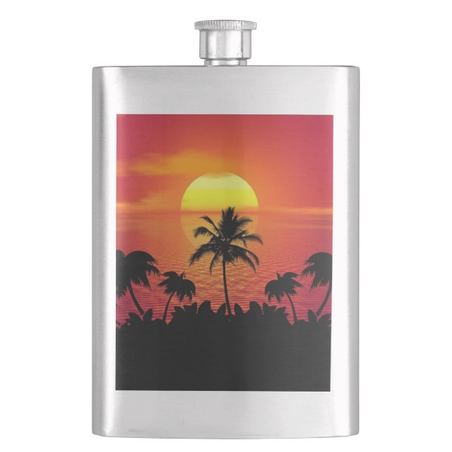 Nature Sunset Palm Trees illustration Flachmann (Vorderseite)