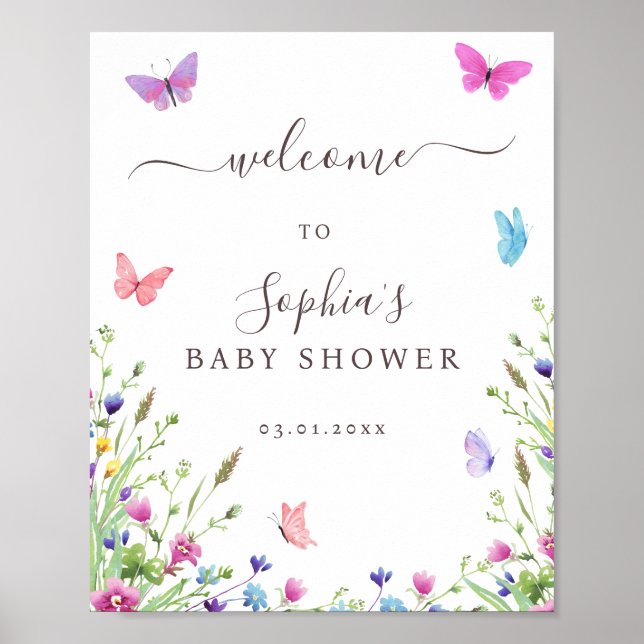 Nature Themed Butterflies Babydusche Willkommen Poster (Vorne)