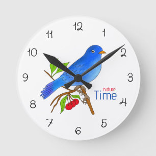 Nature Time – Horloge murale florale à oiseau bleu