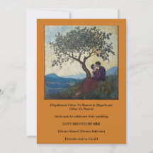 Nature Tree Kisser Couple Ochre Invitation