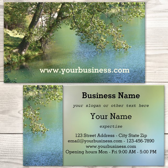 Nature Trees Lake Carte de visite (Business card with a soulful image of trees at the side of a lake)