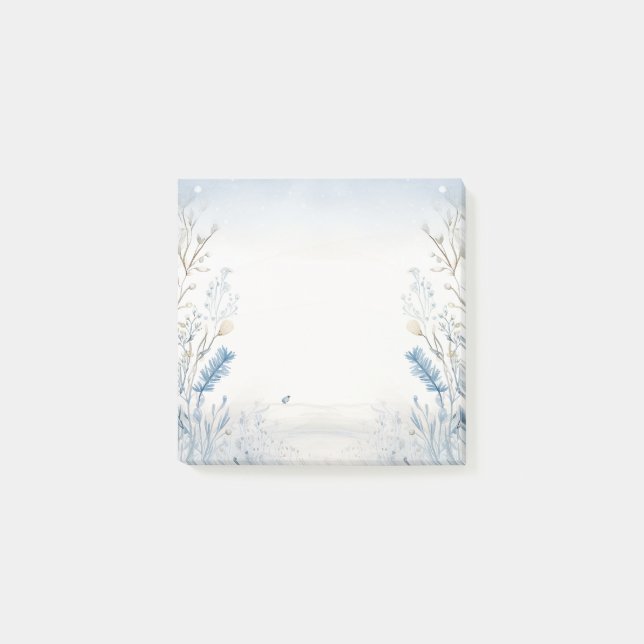 Nature Watercolor Blue Post-It Notes Pad Klebezettel (Vorderseite)