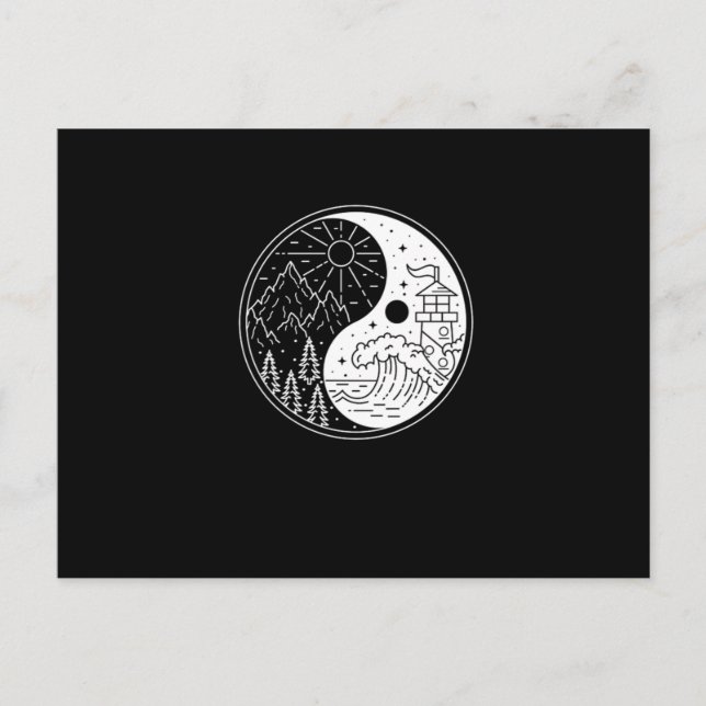Nature Waves Mountains Moon Sun Yin Yang Symbol Gi Postkarte (Vorderseite)
