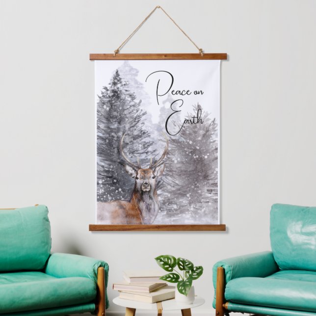Nature Winter Scene Weltfrieden Wandteppich Mit Holzrahmen (Wohnzimmer)