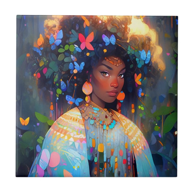 Naturegoddess African American Fantasy Art Fliese (Vorderseite)