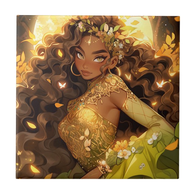 Naturegoddess African American Fantasy Art Fliese (Vorderseite)