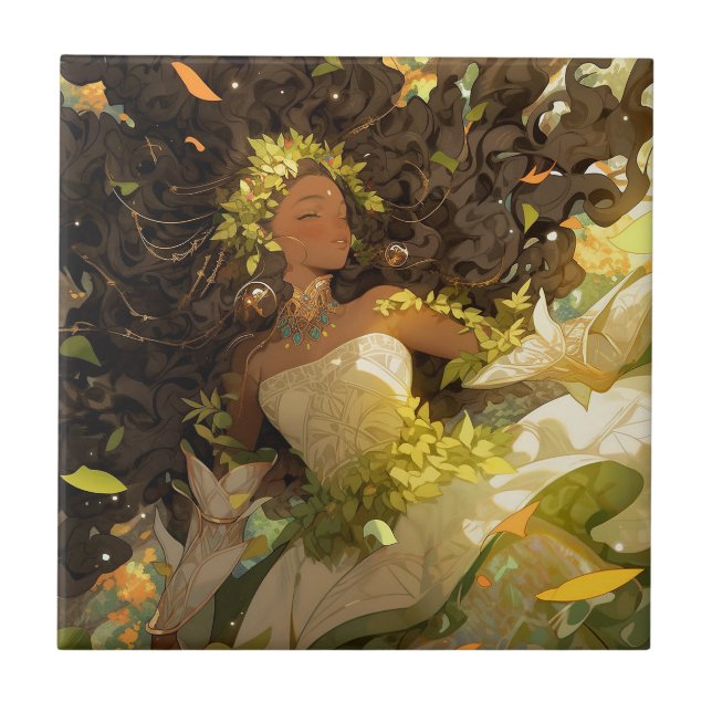 Naturegoddess African American Fantasy Art Fliese (Vorderseite)