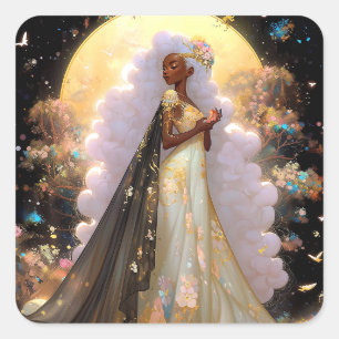 Naturegoddess African American Fantasy Art Quadratischer Aufkleber