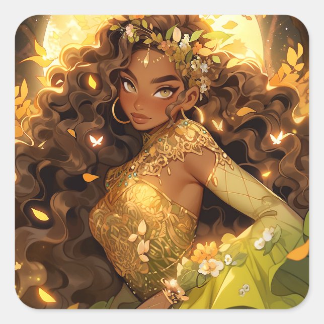 Naturegoddess African American Fantasy Art Quadratischer Aufkleber (Vorderseite)