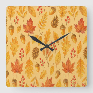 Natureherbstmuster Quadratische Wanduhr