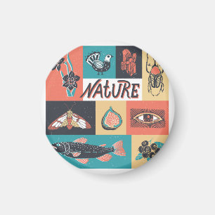 Naturelemente, Retrostil-Symbole. Magnet