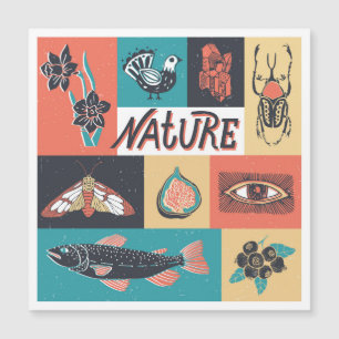 Naturelemente, Retrostil-Symbole. Magnetkarte
