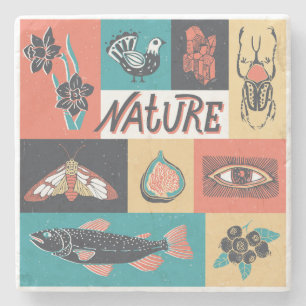 Naturelemente, Retrostil-Symbole. Steinuntersetzer