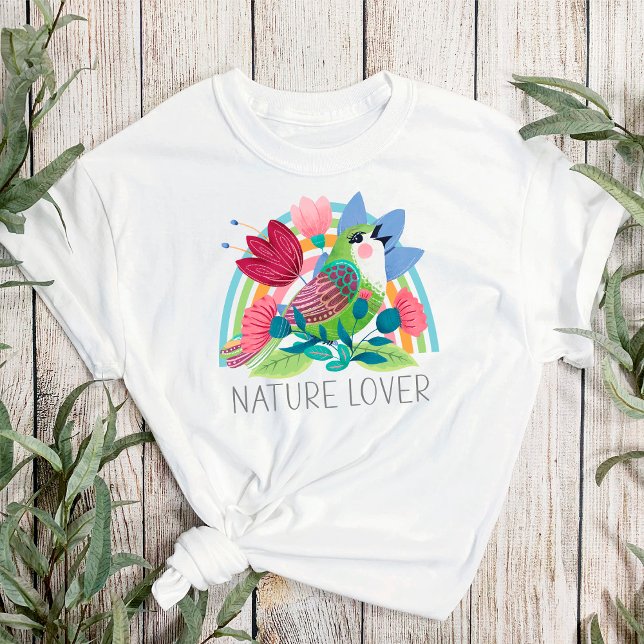 Naturellab Blume Wasserfarben Vogelgezwitscher T-Shirt (Von Creator hochgeladen)