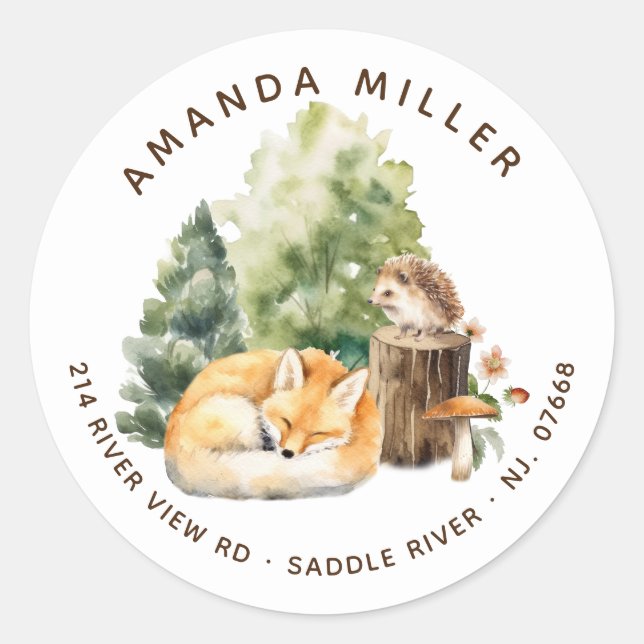 Nature's Delight Fox Baby Shower-Adressetikett Runder Aufkleber (Vorderseite)