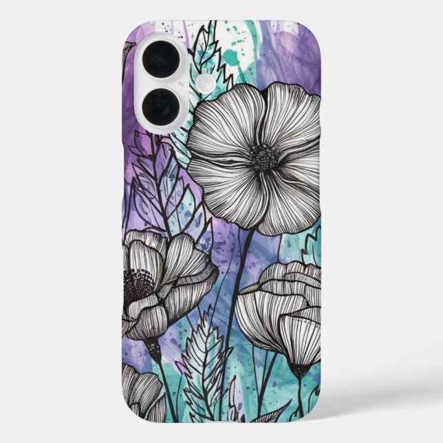 Nature's Palette: Lila, Aquamarin und Blauer Splen iPhone 16 Hülle (Rückseite)