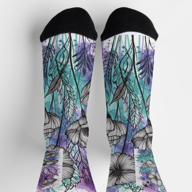 Nature's Palette: Lila, Aquamarin und Blauer Splen Socken (Oben)