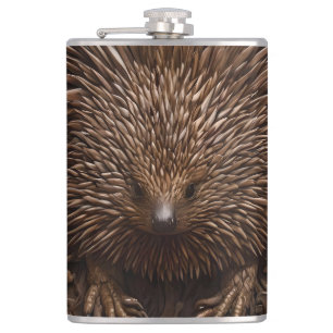 Nature's Quill: Das australische Echidna in Holz, Flachmann