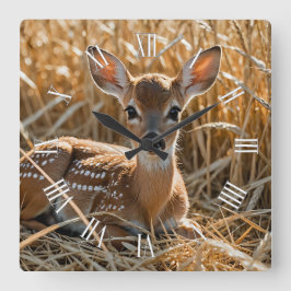 Naturethema Niedlich Baby Deer Quadratische Wanduhr
