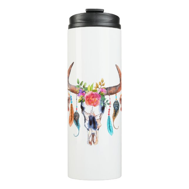 Naturfarbener Bullschädel Thermosbecher (Vorderseite)