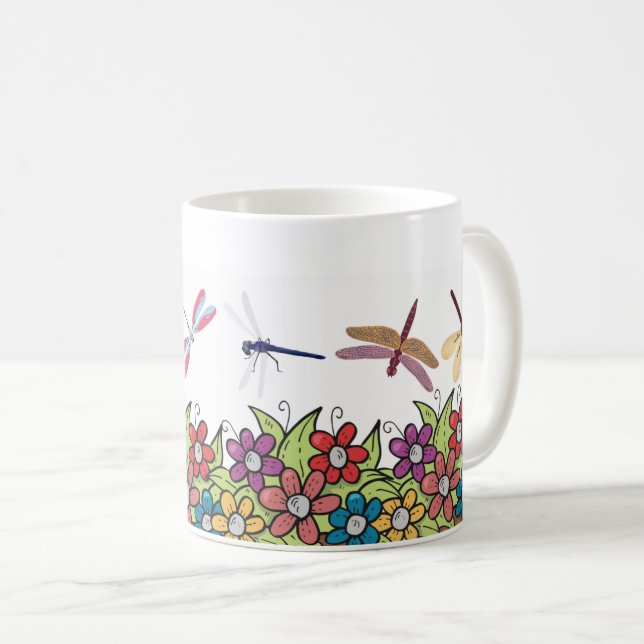 Naturgarten Dragonfly und Blume Pot Floral Kaffeetasse (VorderseiteRechts)
