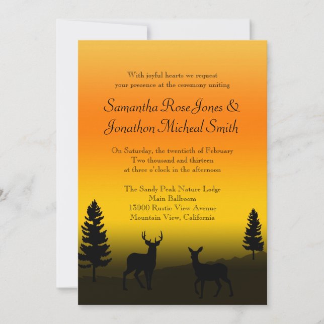 Naturgebirge Hochzeit Sonnenuntergang Orange Einla Einladung (Vorderseite)