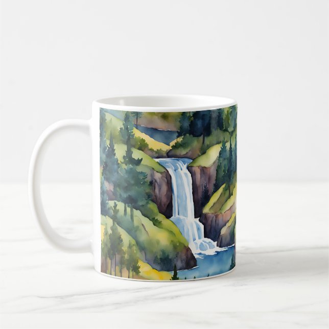 Naturgebirge Wasserfall Bäume Kaffeetasse (Links)