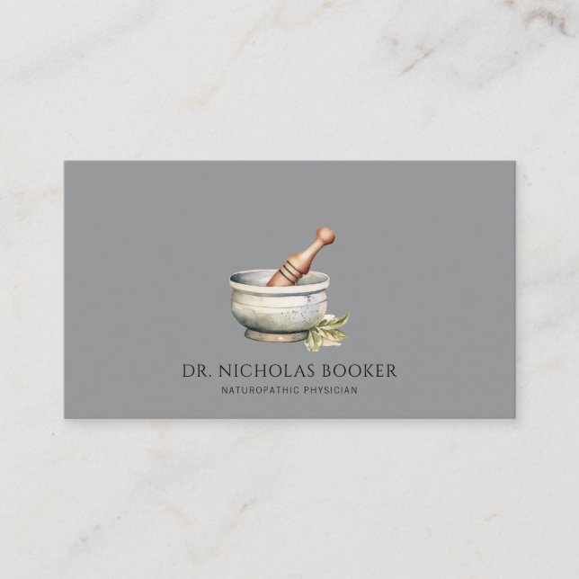 Naturheilkunde Mortar Pestle Black Visitenkarte (Vorderseite)