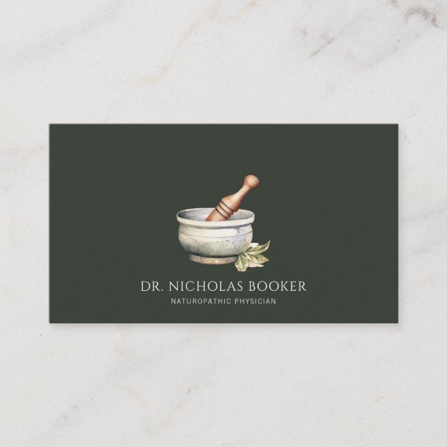 Naturheilkunde Mortar Pestle Black Visitenkarte (Vorderseite)