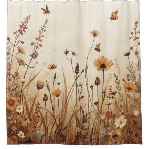 Naturinspirierte braune Rost orange Wildblumen Duschvorhang