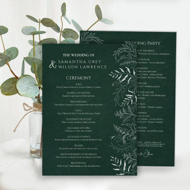 Naturinspirierte grüne Hochzeitsprogrammkarte Programm (Von Creator hochgeladen)
