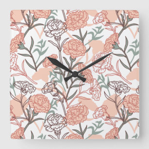 Naturinspiriertes Blumenmuster: Nelkenblüten Quadratische Wanduhr
