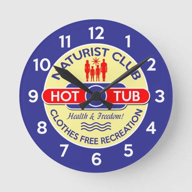 Naturist Club Hot Tub Clock Runde Wanduhr (Vorderseite)