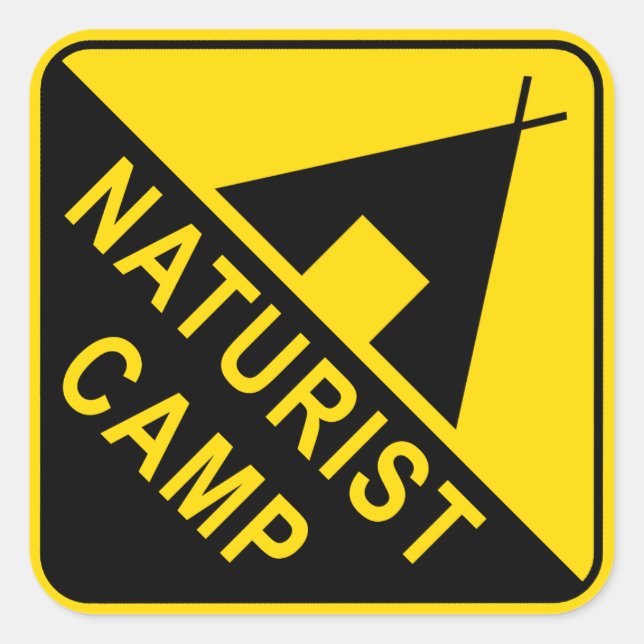 Naturistenlager, Camping-Zeichen Quadratischer Aufkleber (Vorderseite)