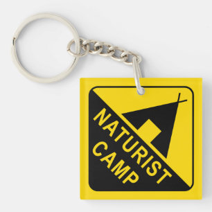 Naturistenlager, gelbes Diamantenzeichen Schlüsselanhänger