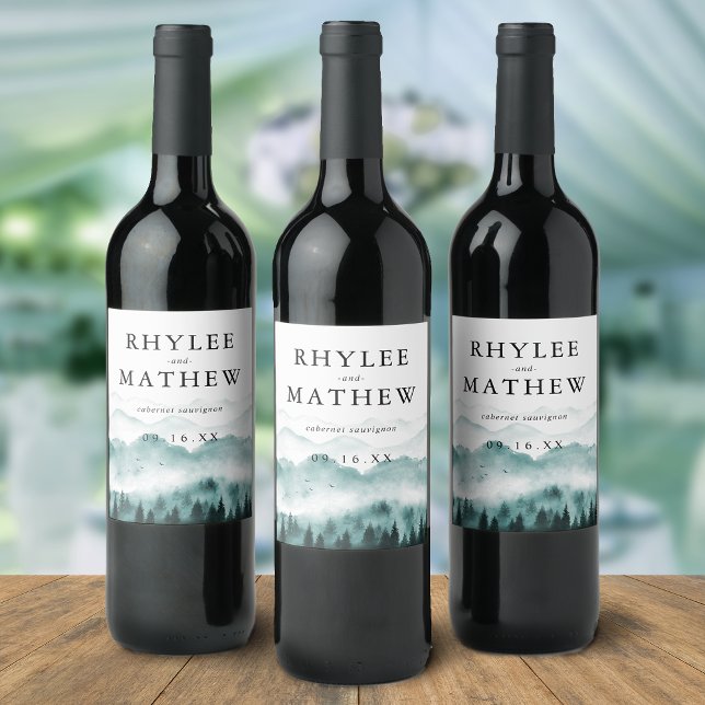 Naturkiefernbäume Personalisiert Weinetikett (Nature Mountain Pine Trees Personalized Wine Label)