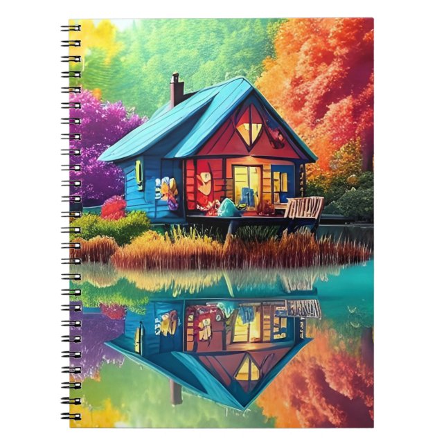 Naturlandschaft Illustration mit Hütte des Sees Notizblock (Vorderseite)