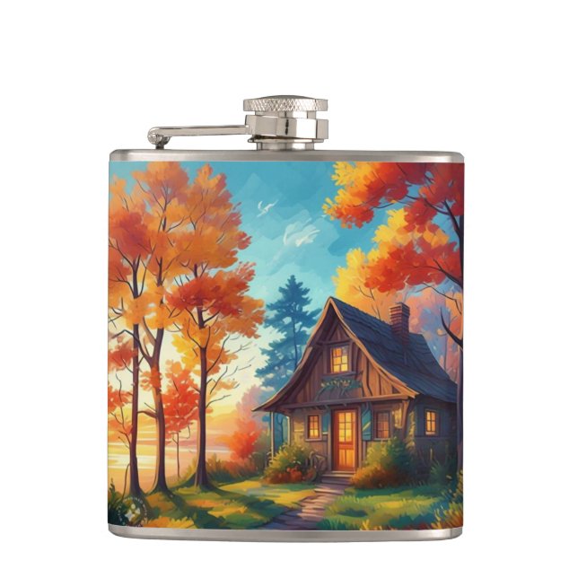 Naturlandschaft mit Hütte im Wald Flachmann (Vorderseite)