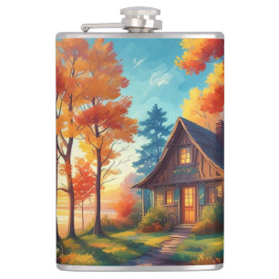 Naturlandschaft mit Hütte im Wald Flachmann