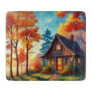 Naturlandschaft mit Hütte im Wald Schneidebrett