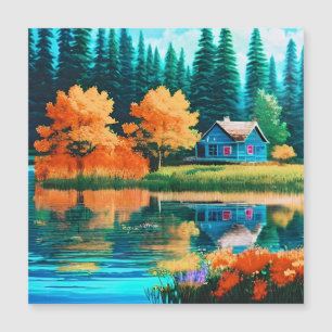 Naturlandschaft mit See, Hütte-38566 Magnetkarte